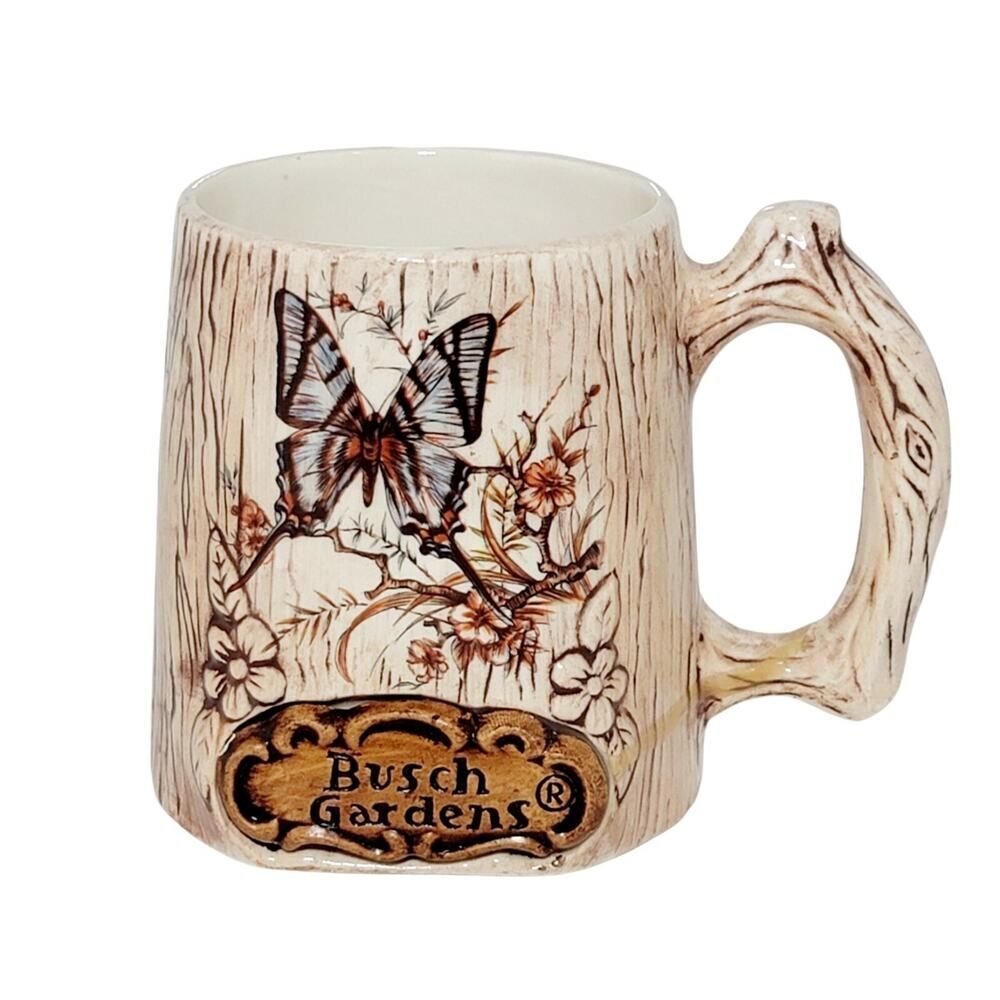 Vtg Treasure Craft Bush Gardens Coffee Tea Cup Mug Butterfly Made in USA Ceramic